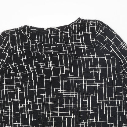 TU Womens Black Geometric Viscose Basic Blouse Size 12 Boat Neck - Chiffon Trim