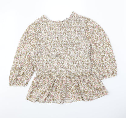 TU Womens Multicoloured Floral Viscose Cropped Blouse Size 12 Boat Neck - Shirred Bust Peplum