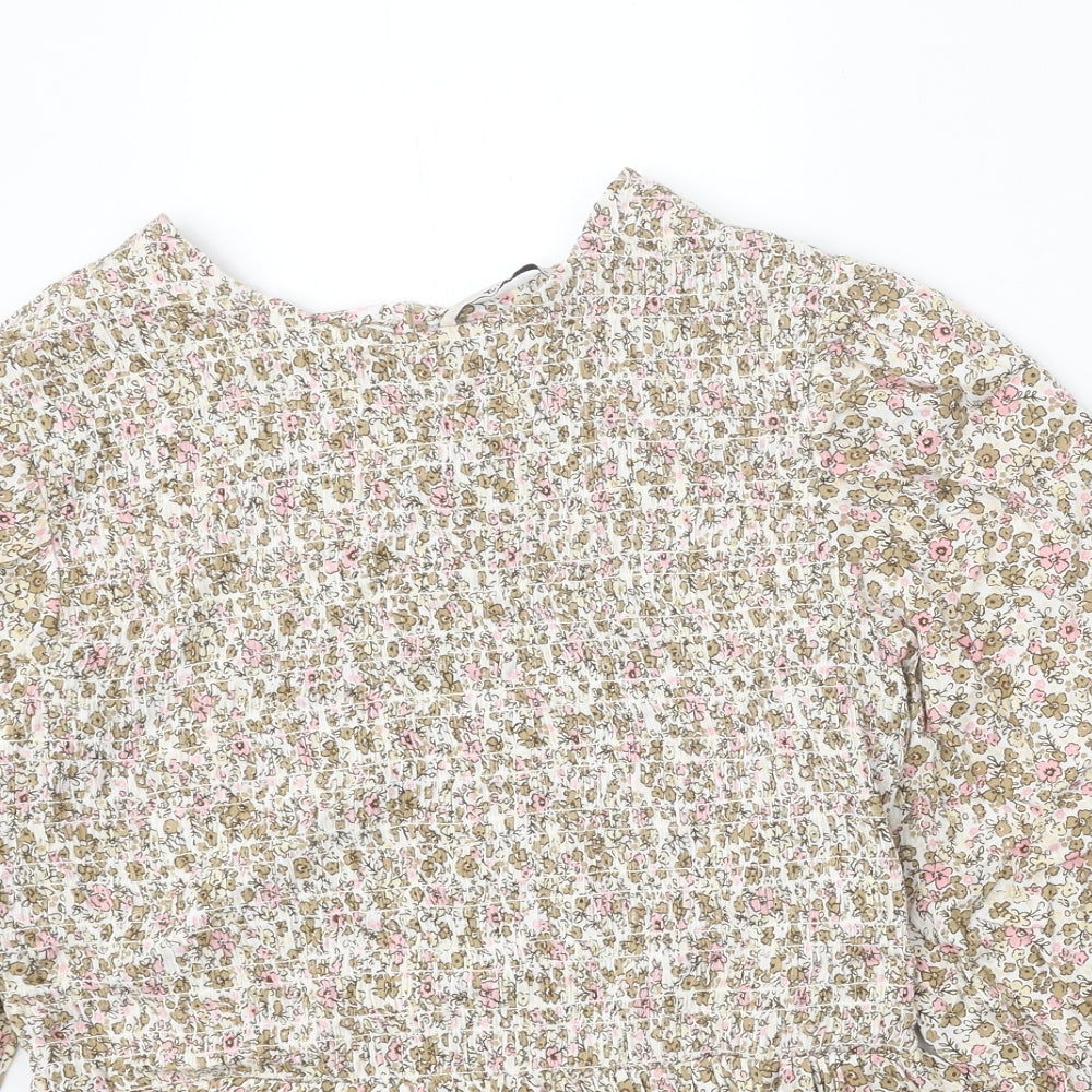 TU Womens Multicoloured Floral Viscose Cropped Blouse Size 12 Boat Neck - Shirred Bust Peplum