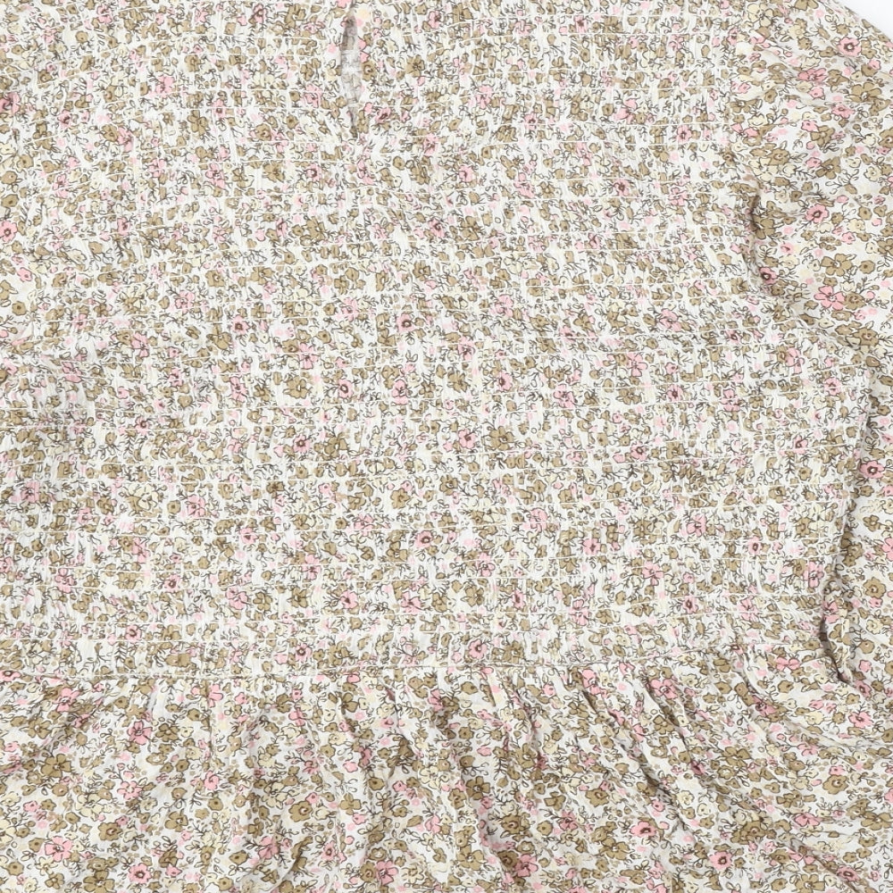 TU Womens Multicoloured Floral Viscose Cropped Blouse Size 12 Boat Neck - Shirred Bust Peplum