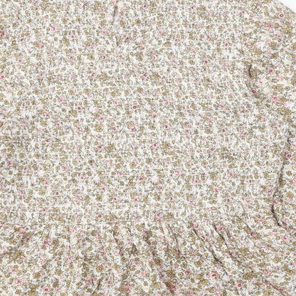 TU Womens Multicoloured Floral Viscose Cropped Blouse Size 12 Boat Neck - Shirred Bust Peplum