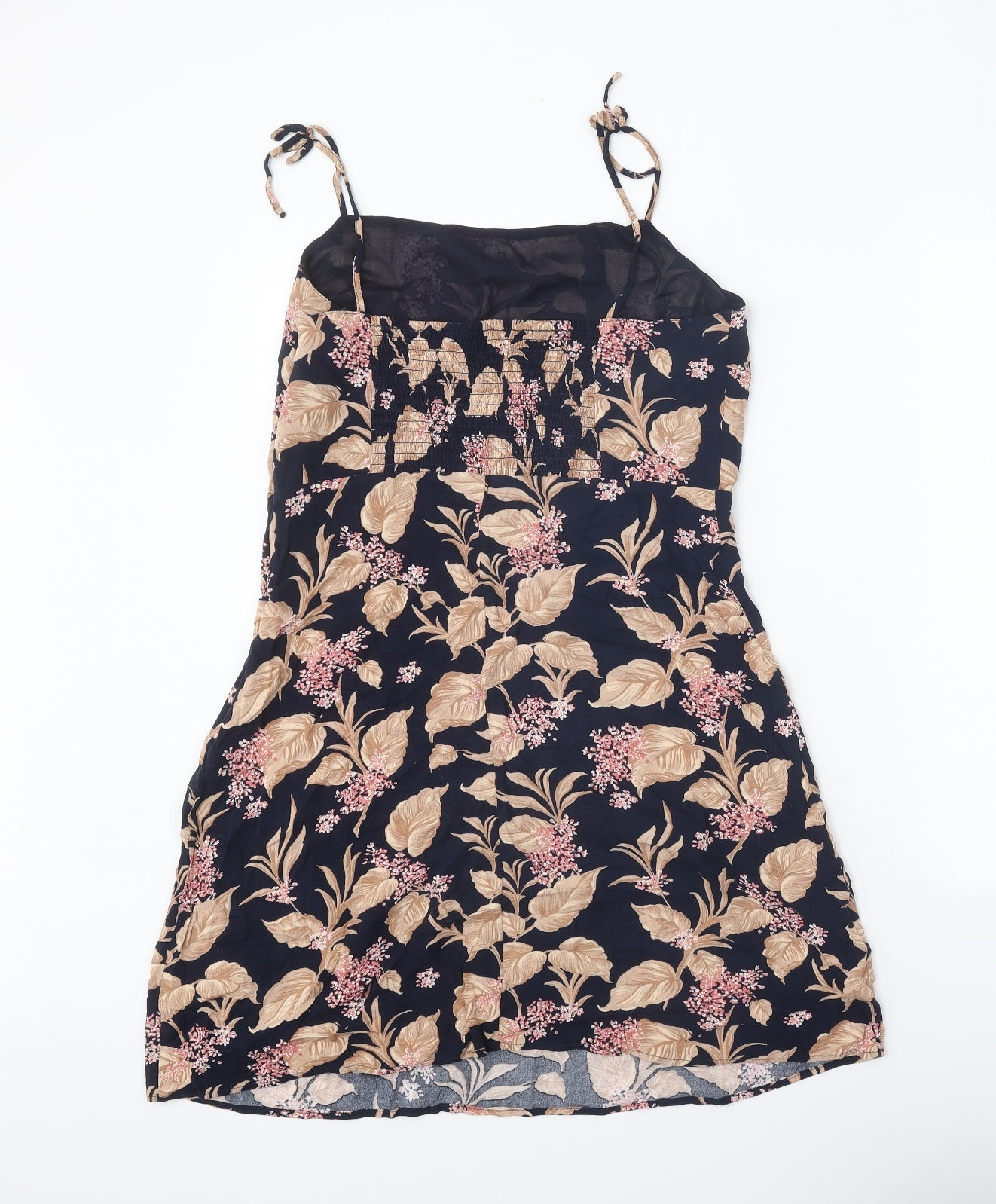 Preworn Womens Black Floral Viscose Mini Size L Square Neck Zip