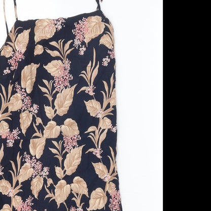 Preworn Womens Black Floral Viscose Mini Size L Square Neck Zip