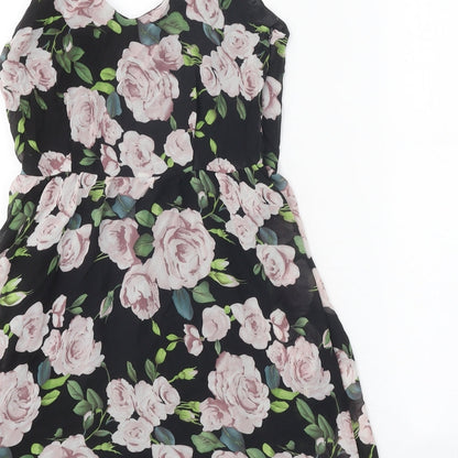 Boohoo Womens Black Floral Polyester A-Line Size 8 V-Neck Pullover