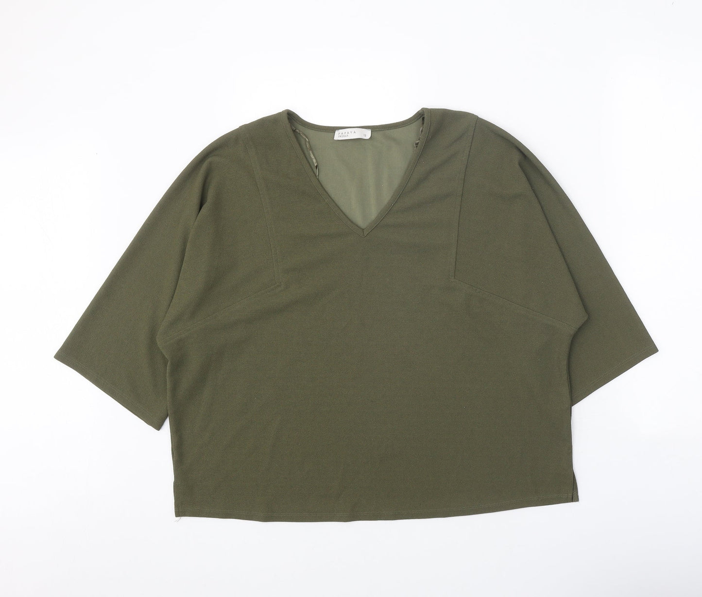 Papaya Womens Green Polyester Cropped T-Shirt Size 12 V-Neck