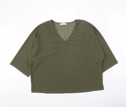 Papaya Womens Green Polyester Cropped T-Shirt Size 12 V-Neck