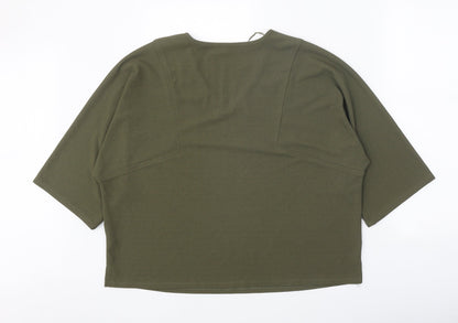 Papaya Womens Green Polyester Cropped T-Shirt Size 12 V-Neck