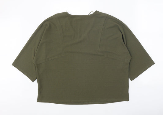 Papaya Womens Green Polyester Cropped T-Shirt Size 12 V-Neck