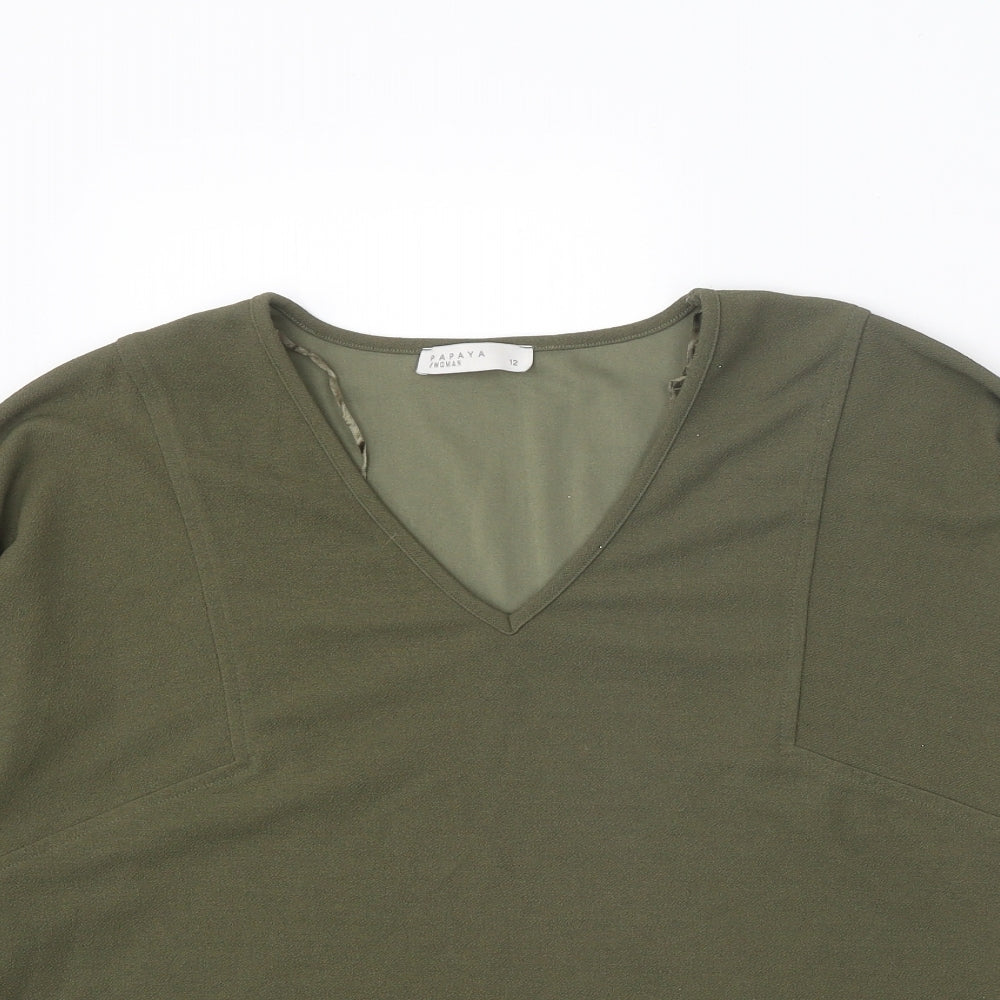 Papaya Womens Green Polyester Cropped T-Shirt Size 12 V-Neck