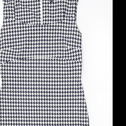 Simon Jeffrey Womens Blue Houndstooth Polyester Bodycon Size 12 Square Neck Zip