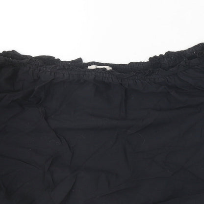 TU Womens Black Geometric 100% Cotton Cropped Blouse Size 12 Off the Shoulder - Bardot