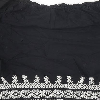 TU Womens Black Geometric 100% Cotton Cropped Blouse Size 12 Off the Shoulder - Bardot