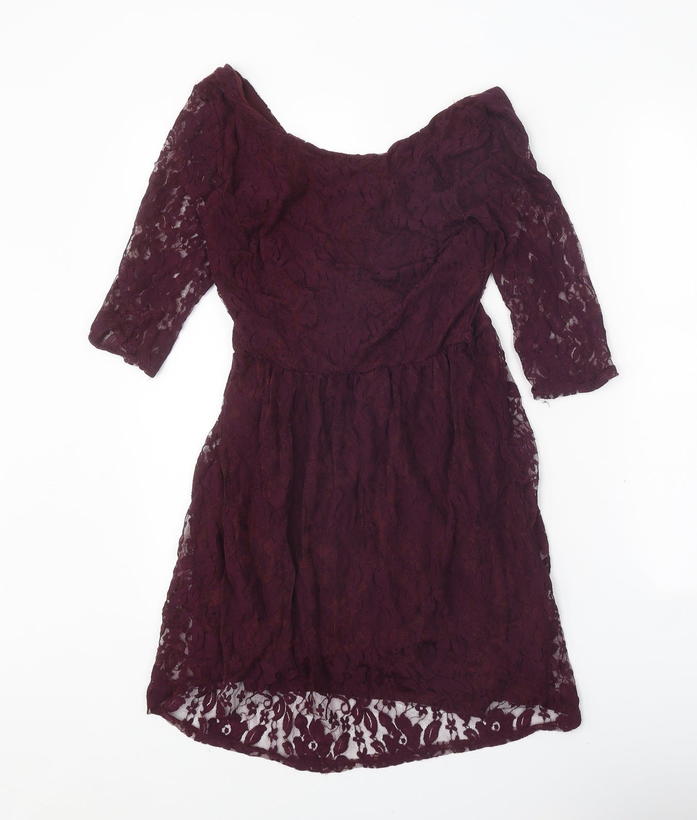 Atmosphere Womens Purple Geometric Nylon A-Line Size 8 Off the Shoulder Pullover