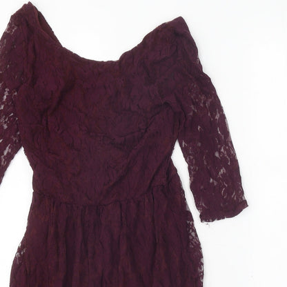 Atmosphere Womens Purple Geometric Nylon A-Line Size 8 Off the Shoulder Pullover