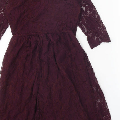 Atmosphere Womens Purple Geometric Nylon A-Line Size 8 Off the Shoulder Pullover