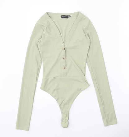 PRETTYLITTLETHING Womens Green Polyester Bodysuit One-Piece Size 4 Snap