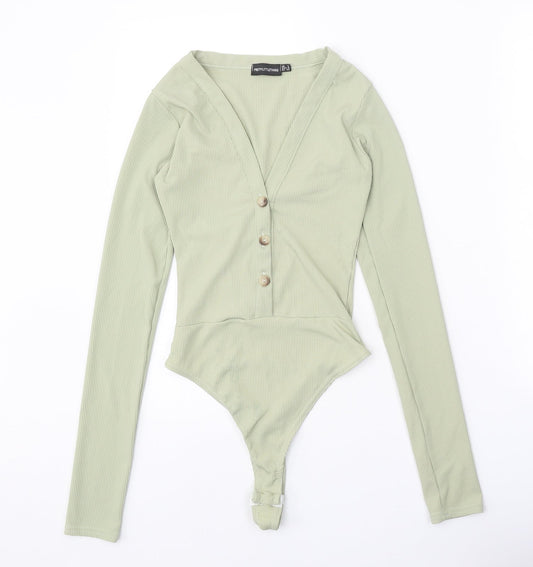 PRETTYLITTLETHING Womens Green Polyester Bodysuit One-Piece Size 4 Snap