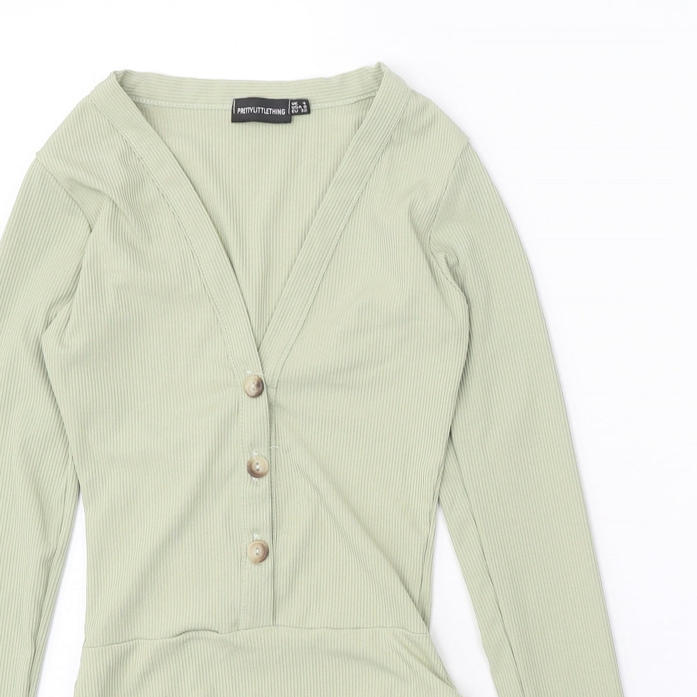 PRETTYLITTLETHING Womens Green Polyester Bodysuit One-Piece Size 4 Snap