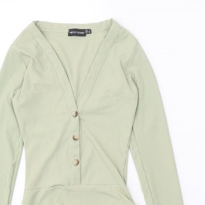 PRETTYLITTLETHING Womens Green Polyester Bodysuit One-Piece Size 4 Snap