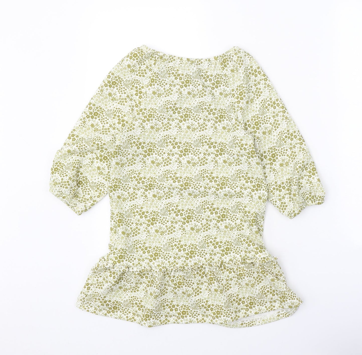 Nutmeg Girls White Geometric Polyester A-Line Size 5-6 Years Scoop Neck Pullover - Drop hem