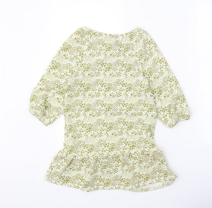 Nutmeg Girls White Geometric Polyester A-Line Size 5-6 Years Scoop Neck Pullover - Drop hem