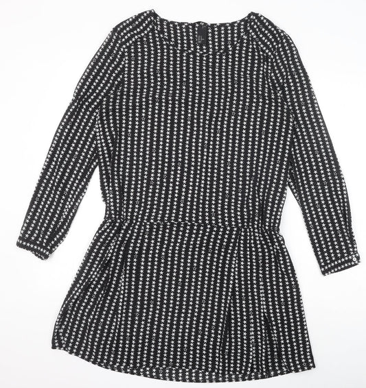 H&M Womens Black Geometric Polyester Fit & Flare Size 14 Round Neck Pullover - Star Pattern