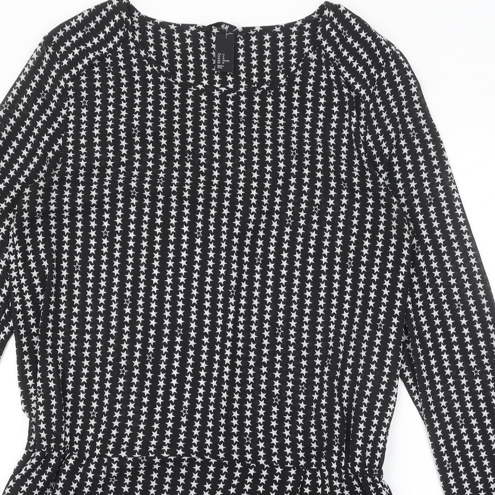 H&M Womens Black Geometric Polyester Fit & Flare Size 14 Round Neck Pullover - Star Pattern
