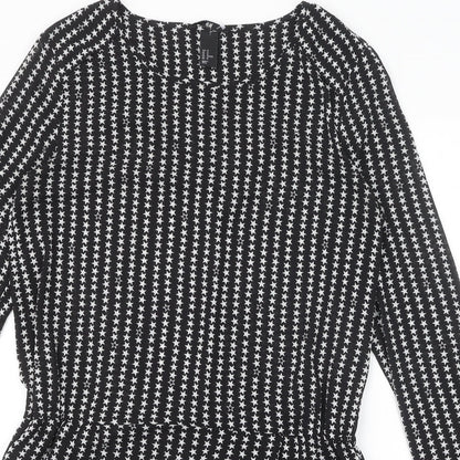 H&M Womens Black Geometric Polyester Fit & Flare Size 14 Round Neck Pullover - Star Pattern