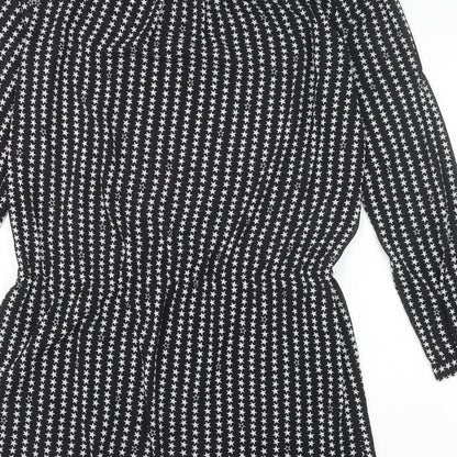 H&M Womens Black Geometric Polyester Fit & Flare Size 14 Round Neck Pullover - Star Pattern