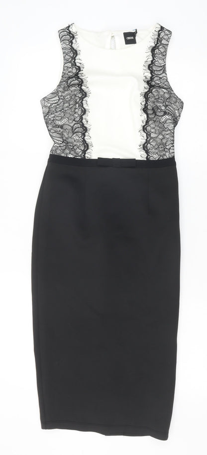 ASOS Womens Black Colourblock Polyester A-Line Size 8 Round Neck Zip