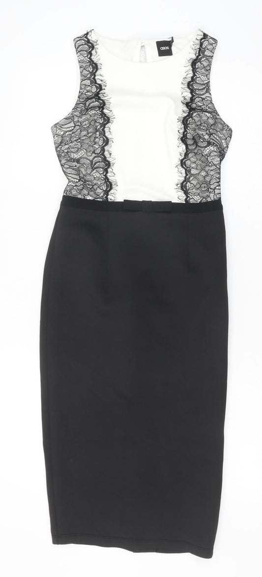 ASOS Womens Black Colourblock Polyester A-Line Size 8 Round Neck Zip
