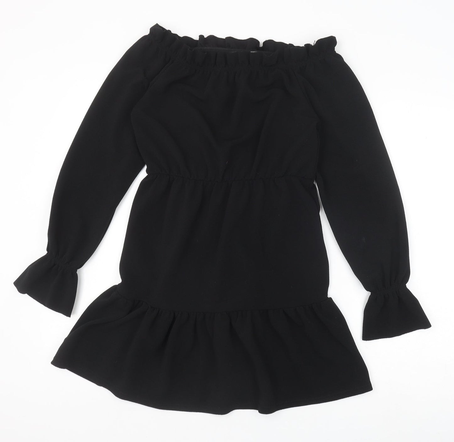 Boohoo Womens Black Polyester A-Line Size 12 Boat Neck Pullover