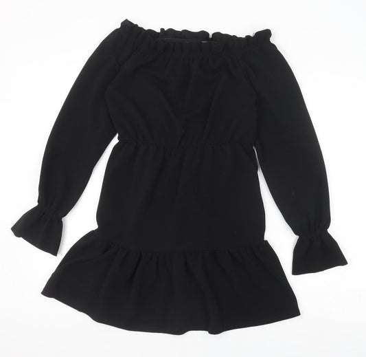 Boohoo Womens Black Polyester A-Line Size 12 Boat Neck Pullover