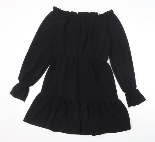 Boohoo Womens Black Polyester A-Line Size 12 Boat Neck Pullover