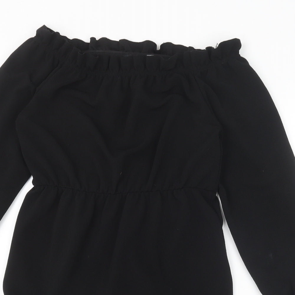 Boohoo Womens Black Polyester A-Line Size 12 Boat Neck Pullover