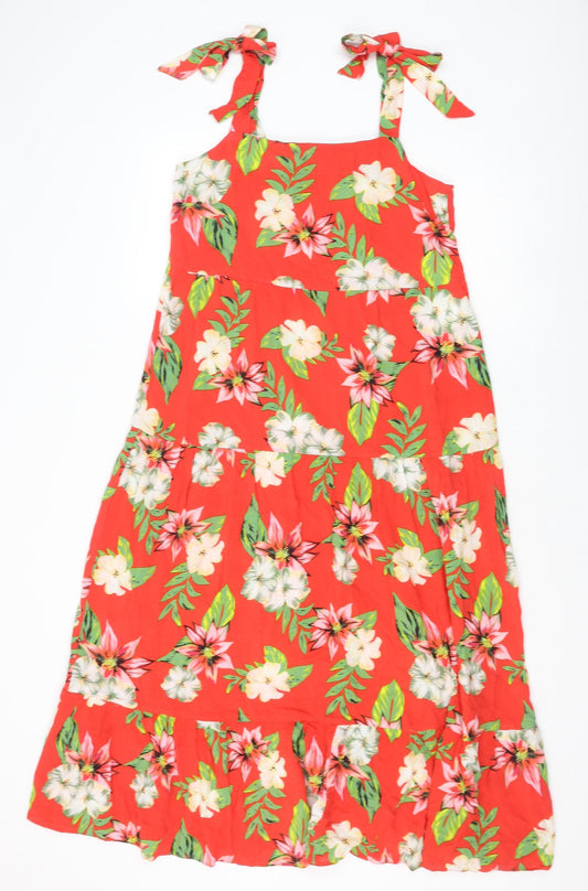 Dorothy Perkins Womens Red Floral Viscose A-Line Size 8 Round Neck Pullover