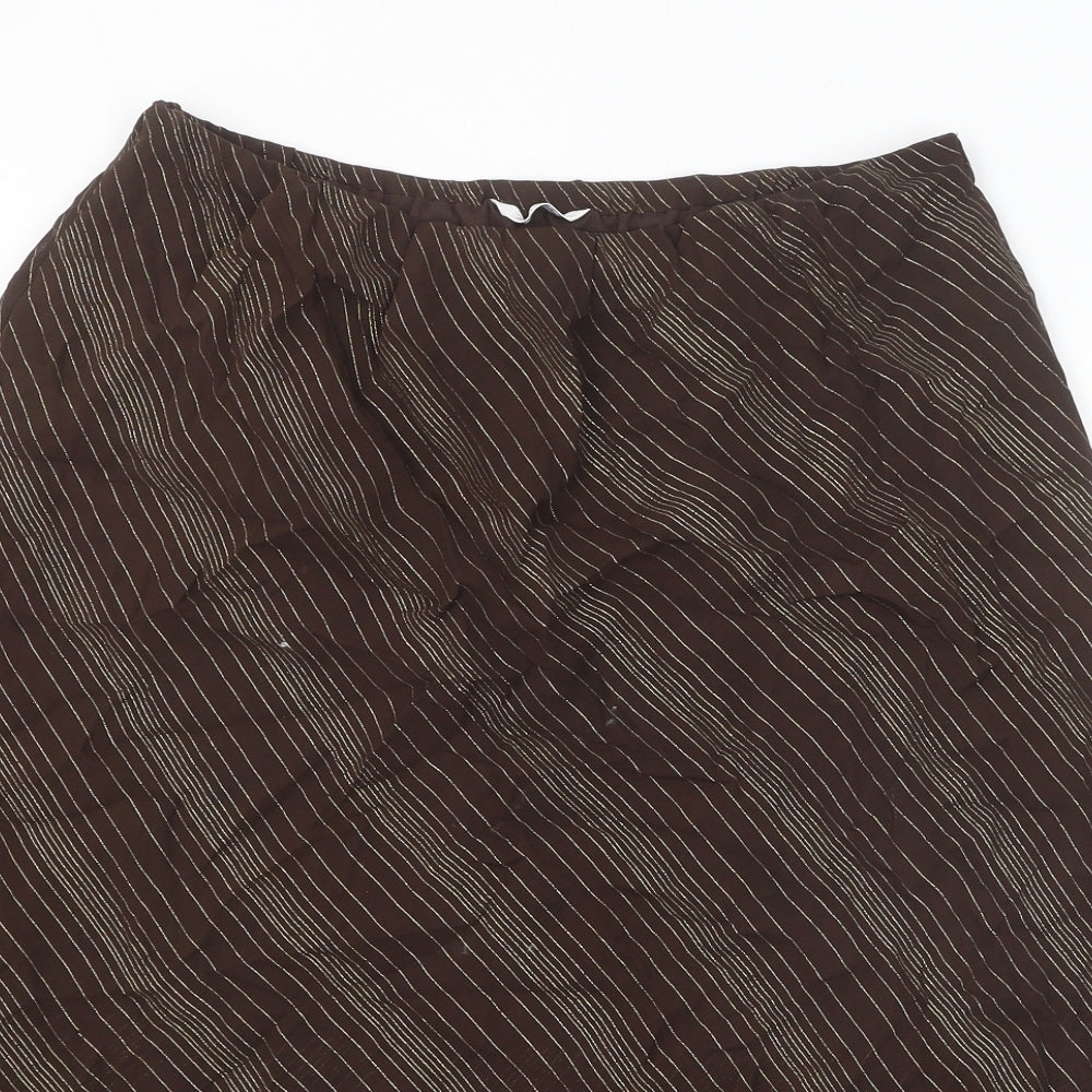 Berkertex Womens Brown Striped Viscose Swing Skirt Size 14