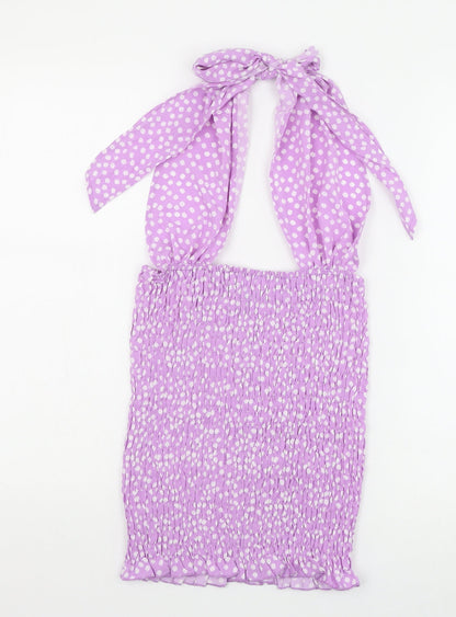 SheIn Womens Purple Polka Dot Polyester Mini Size S Halter Tie