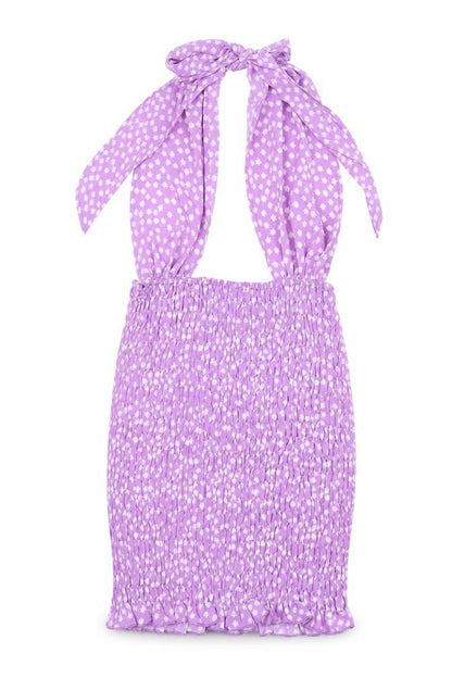 SheIn Womens Purple Polka Dot Polyester Mini Size S Halter Tie