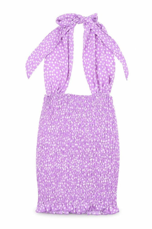 SheIn Womens Purple Polka Dot Polyester Mini Size S Halter Tie