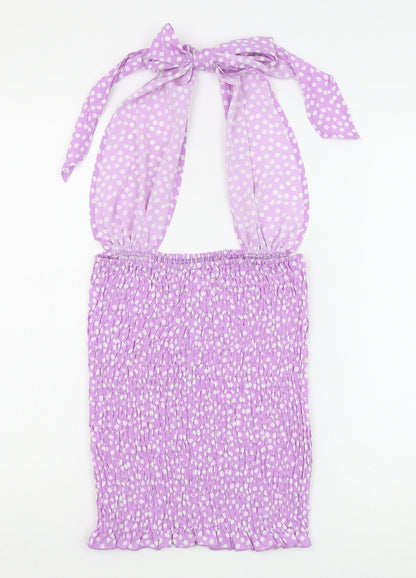 SheIn Womens Purple Polka Dot Polyester Mini Size S Halter Tie