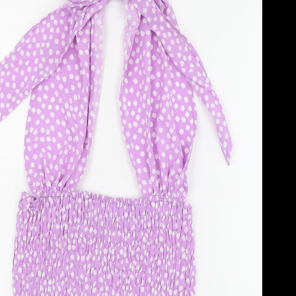 SheIn Womens Purple Polka Dot Polyester Mini Size S Halter Tie