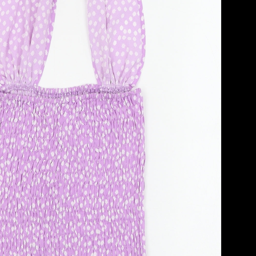 SheIn Womens Purple Polka Dot Polyester Mini Size S Halter Tie