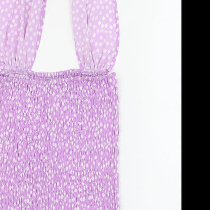 SheIn Womens Purple Polka Dot Polyester Mini Size S Halter Tie