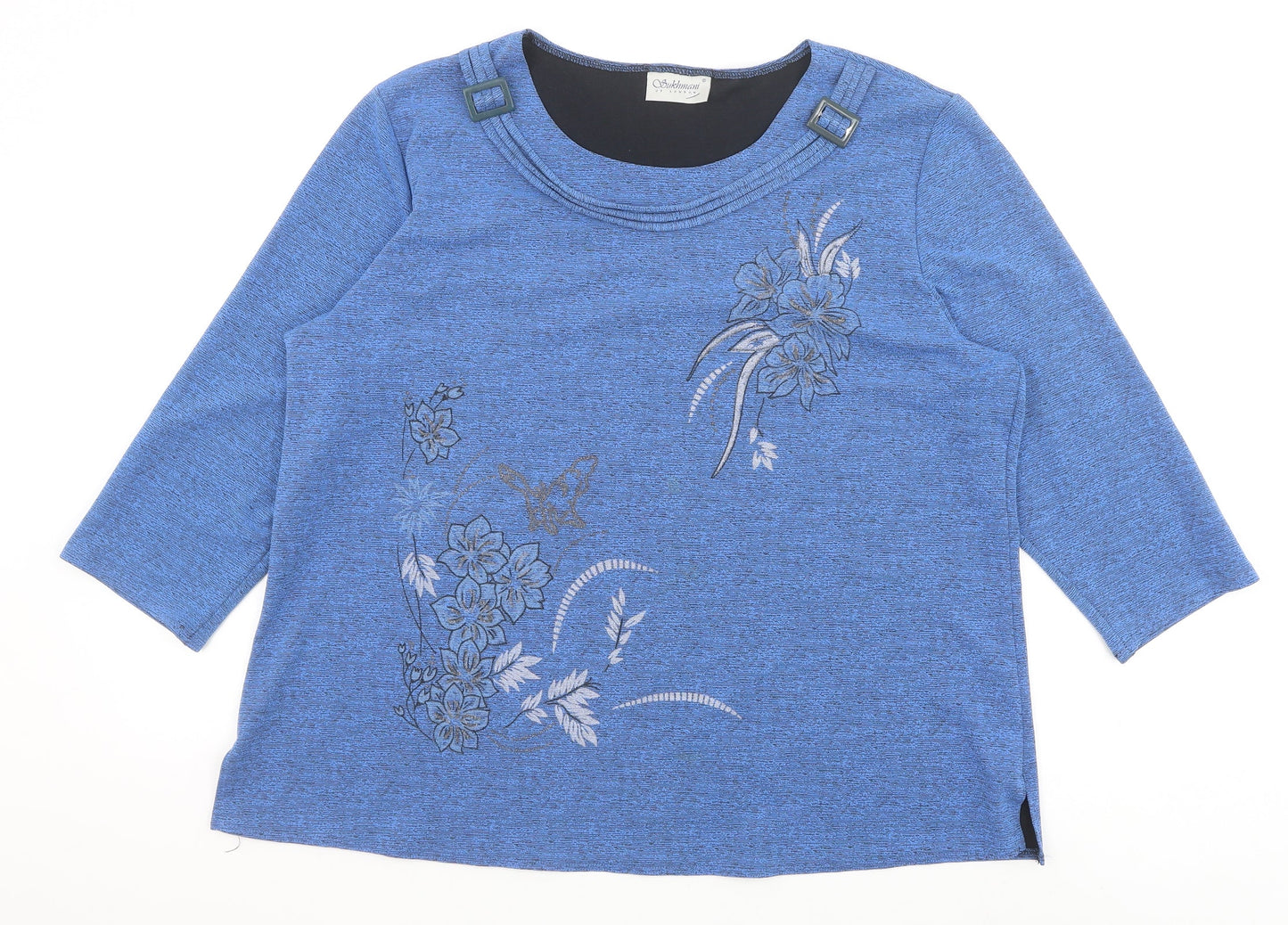 Sukhmani of London Womens Blue Polyester Basic Blouse Size 3XL Round Neck - Flower Detail