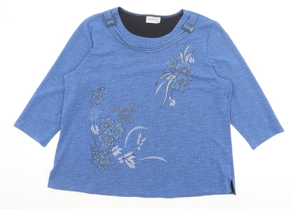 Sukhmani of London Womens Blue Polyester Basic Blouse Size 3XL Round Neck - Flower Detail