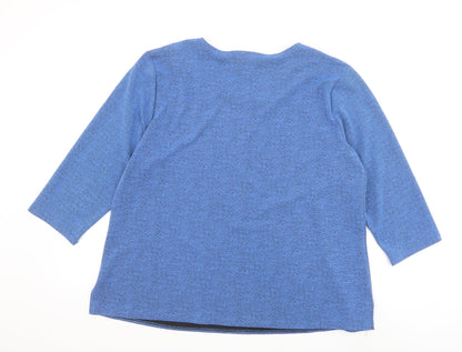 Sukhmani of London Womens Blue Polyester Basic Blouse Size 3XL Round Neck - Flower Detail
