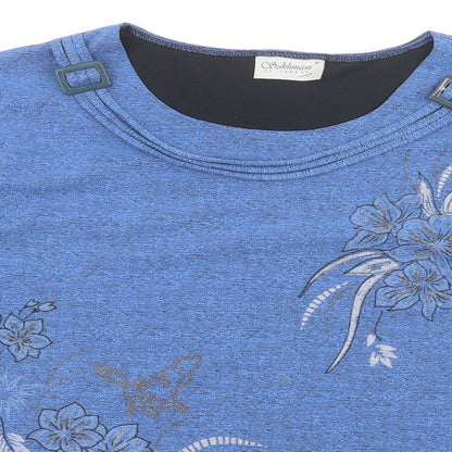 Sukhmani of London Womens Blue Polyester Basic Blouse Size 3XL Round Neck - Flower Detail