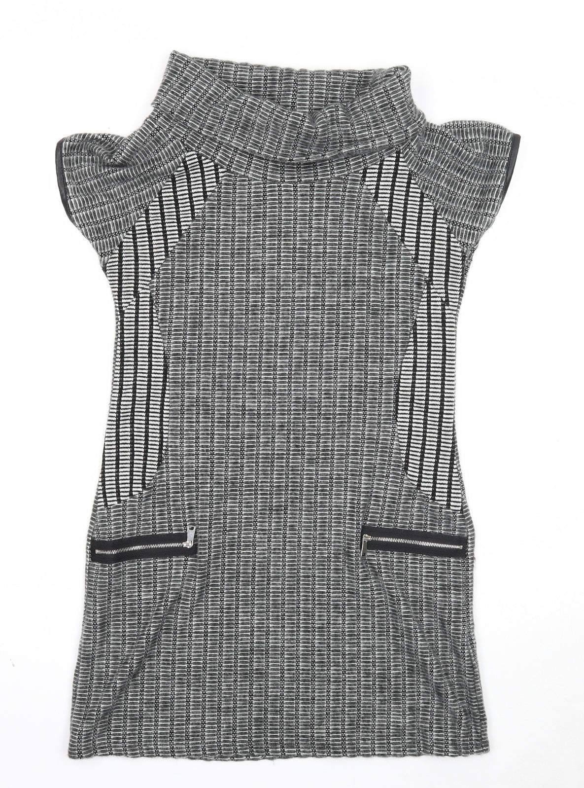 Quiz Womens Grey Polyester Jacket Dress Size 12 Roll Neck Pullover