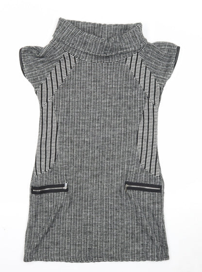 Quiz Womens Grey Polyester Jacket Dress Size 12 Roll Neck Pullover